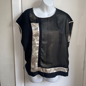 SPARKLE & FADE Black and Ivory Colorblock Panel Muscle Tank Blouse-L